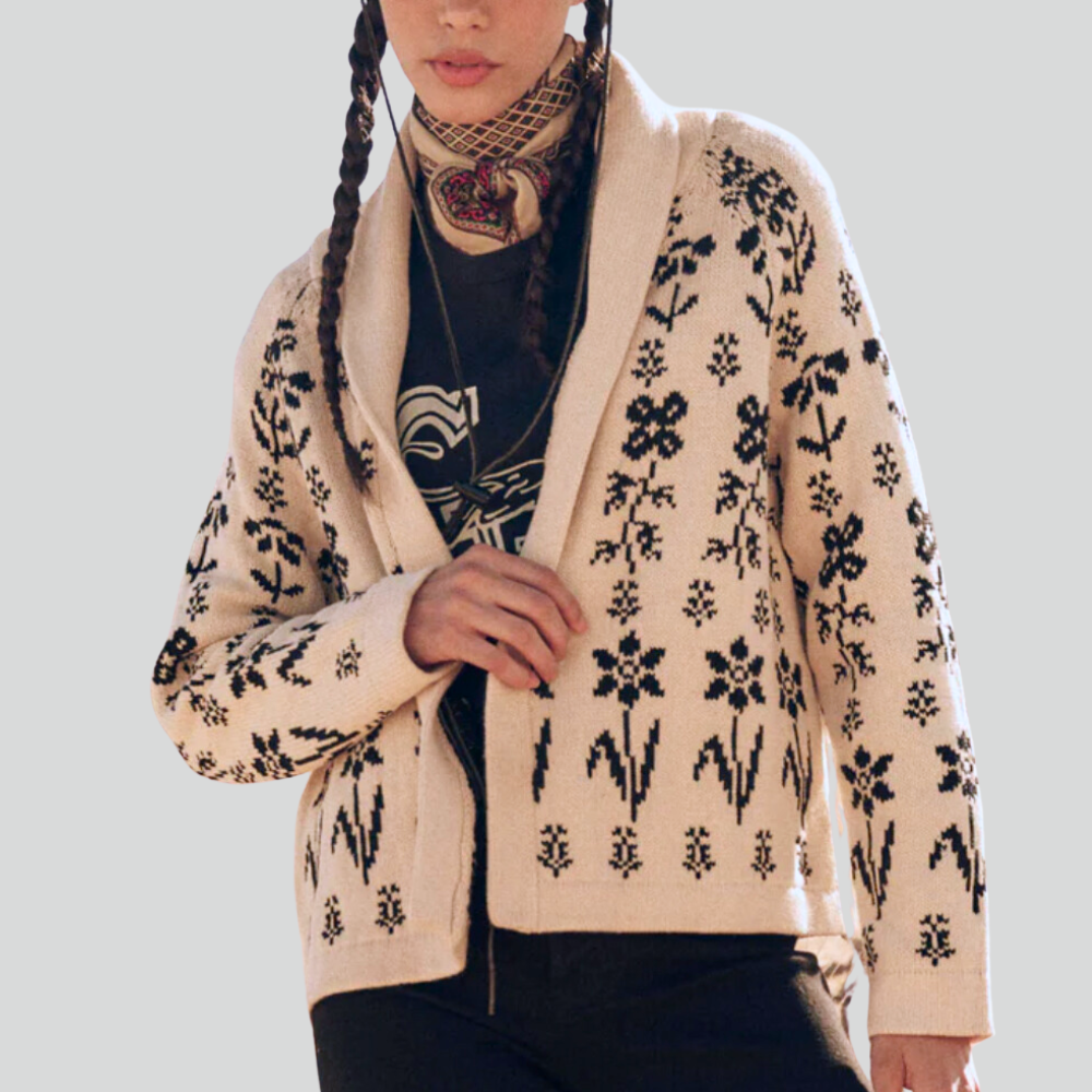 The Great - Garden Lodge Cardigan in Cream & Black — Bosco's Mercantile The Great - Garden Lodge Cardigan in Cream & Black — Bosco's Mercantile